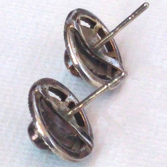 Sterling Silver Aquamarine Marcasite Studs VINTAGE - Picture 3 of 8